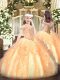 Best Orange Off The Shoulder Lace Up Beading and Ruffles Kids Formal Wear Sleeveless