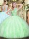 Romantic Apple Green Sleeveless Organza Backless Quinceanera Dress for Military Ball and Sweet 16 and Quinceanera