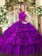 Eggplant Purple Sweet 16 Dress Military Ball and Sweet 16 and Quinceanera with Ruffled Layers Scoop Sleeveless Clasp Handle
