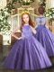 Lavender Sleeveless Floor Length Beading and Appliques Zipper Child Pageant Dress