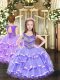Lavender Ball Gowns Organza Scoop Sleeveless Beading and Ruffled Layers Floor Length Lace Up Kids Formal Wear