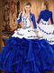 Modern Sleeveless Lace Up Floor Length Embroidery and Ruffles Vestidos de Quinceanera
