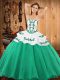 Deluxe Turquoise Ball Gowns Embroidery 15 Quinceanera Dress Lace Up Satin and Organza Sleeveless Floor Length