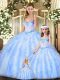 Floor Length Lace Up Quinceanera Gowns Lavender for Military Ball and Sweet 16 and Quinceanera with Beading and Ruffles