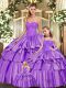 Perfect Beading and Ruffled Layers Quinceanera Dresses Eggplant Purple Lace Up Sleeveless Floor Length