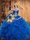 Enchanting Sleeveless Lace Up Floor Length Embroidery and Ruffles Quinceanera Dress