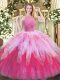 Adorable Multi-color Zipper Quinceanera Dress Beading and Ruffles Sleeveless Floor Length