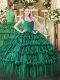 Best Selling Dark Green Straps Zipper Ruffled Layers Ball Gown Prom Dress Sleeveless