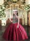 Wine Red Sleeveless Beading Floor Length High School Pageant Dress