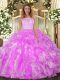 Lilac Sleeveless Organza Clasp Handle Quinceanera Gown for Military Ball and Sweet 16 and Quinceanera