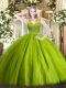 Custom Made Beading Quinceanera Dress Olive Green Zipper Sleeveless Floor Length