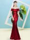 Popular Floor Length Zipper Prom Dresses Wine Red for Prom and Party with Sequins