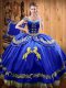 Nice Sleeveless Satin and Organza Floor Length Lace Up Sweet 16 Quinceanera Dress in Royal Blue with Beading and Embroidery