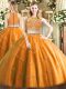 Tulle Scoop Sleeveless Zipper Beading Quinceanera Gowns in Orange