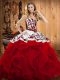 Enchanting Wine Red Sleeveless Embroidery and Ruffles Floor Length Quinceanera Gown