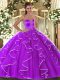 Romantic Eggplant Purple Lace Up Sweetheart Beading and Ruffles Quince Ball Gowns Organza Sleeveless