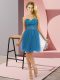 Teal Zipper Homecoming Dress Beading Sleeveless Mini Length