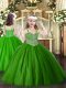 Green Lace Up Straps Beading Evening Gowns Tulle Sleeveless