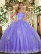Adorable Lavender Tulle Lace Up Quinceanera Gown Sleeveless Floor Length Beading and Appliques