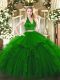 Green Halter Top Zipper Ruffles Quinceanera Gown Sleeveless