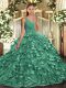 Green V-neck Neckline Beading and Ruffles Quinceanera Gowns Sleeveless Backless
