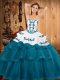 Custom Design Sleeveless Sweep Train Lace Up Embroidery and Ruffled Layers Quinceanera Gowns