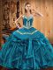 Chic Embroidery and Ruffles Sweet 16 Quinceanera Dress Teal Lace Up Sleeveless Floor Length