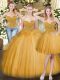 Dazzling Gold Sleeveless Floor Length Beading and Ruffles Lace Up Ball Gown Prom Dress