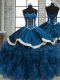 Wonderful Ball Gowns Quinceanera Gown Blue Sweetheart Organza Sleeveless Floor Length Lace Up