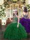 Modern Halter Top Sleeveless Pageant Dress for Teens Floor Length Beading and Ruffles Dark Green Organza