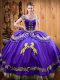 Fitting Off The Shoulder Sleeveless Quinceanera Dress Floor Length Beading and Embroidery Eggplant Purple Satin and Organza
