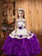 Perfect Purple Lace Up Straps Embroidery and Ruffles Kids Pageant Dress Organza Sleeveless