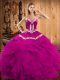 Pretty Fuchsia Lace Up Quinceanera Gowns Embroidery and Ruffles Sleeveless Floor Length