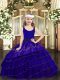Perfect Blue Zipper Little Girls Pageant Dress Wholesale Beading and Embroidery and Ruffled Layers Sleeveless Floor Length