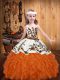 Orange Red Ball Gowns Organza Straps Sleeveless Embroidery and Ruffles Floor Length Lace Up Child Pageant Dress