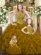 High End Brown Ball Gowns Beading and Ruffles Quinceanera Dress Lace Up Organza Sleeveless Floor Length