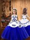 Blue Organza Lace Up Little Girls Pageant Dress Wholesale Sleeveless Floor Length Embroidery