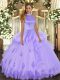 Hot Selling Ball Gowns Sweet 16 Quinceanera Dress Lavender Halter Top Tulle Sleeveless Floor Length Backless
