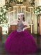 Floor Length Fuchsia Little Girls Pageant Gowns Halter Top Sleeveless Lace Up