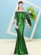 Free and Easy Floor Length Zipper Evening Dress Dark Green for Prom and Party with Sequins