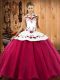 Cheap Ball Gowns Ball Gown Prom Dress Hot Pink Halter Top Satin and Tulle Sleeveless Floor Length Lace Up