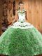 Halter Top Sleeveless Sweep Train Lace Up Quinceanera Gown Multi-color Organza and Fabric With Rolling Flowers