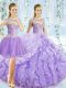 Popular Organza Sleeveless Quinceanera Dress Brush Train and Beading and Ruching and Pick Ups
