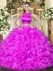 Sumptuous High-neck Sleeveless Ball Gown Prom Dress Floor Length Ruffles Lilac Tulle