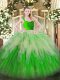 High Class Organza Sleeveless Floor Length Quinceanera Dresses and Ruffles
