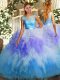 Multi-color Organza Backless Scoop Sleeveless Floor Length Ball Gown Prom Dress Ruffles