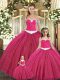 Cheap Ball Gowns Quince Ball Gowns Red Sweetheart Tulle Sleeveless Floor Length Lace Up