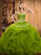 Olive Green Organza Lace Up Sweet 16 Dress Sleeveless Floor Length Embroidery and Ruffles