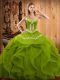 Olive Green Organza Lace Up Sweet 16 Dress Sleeveless Floor Length Embroidery and Ruffles