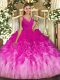 Multi-color V-neck Neckline Beading and Ruffles 15 Quinceanera Dress Sleeveless Backless